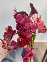 Bouquet de mariée de luxe, fleurs au toucher réel, lys calla bordeaux, orchidée, personnalisation du bouquet de mariée