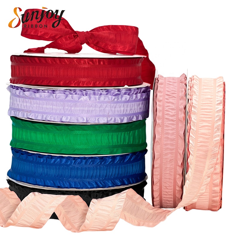 Double Sided Ruffle Edge Pleated Wide Polyester Lace Fabric Craft Ribbon Trim 1 1/2 Inch Width 50 Yards