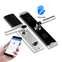 Cerradura de puerta inteligente Cerradura de huella digital con manija APP/Tarjetas IC/Códigos/Llaves/Cerradura de entrada sin llave electrónica biométrica Home Hotel Office