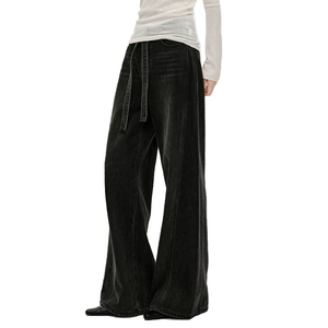 Jeans de mezclilla rectos y holgados de tiro medio para mujer, transpirables, de longitud completa, informales, al por mayor - Product Image 1