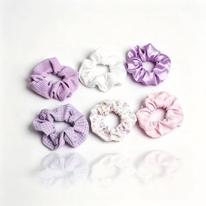 Set de Scrunchies en Tono Morado Lavanda, Satén, Waffle, Floral, a Cuadros, Bordados, Elásticos, para el Cabello, para Mujeres - Product Image 2