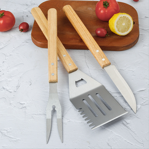 BBQ en acier inoxydable avec poignée en chêne Fourchette <span class=keywords><strong>Pelle</strong></span> Clip 3 pièces Outils de barbecue en plein air - Product Image 6