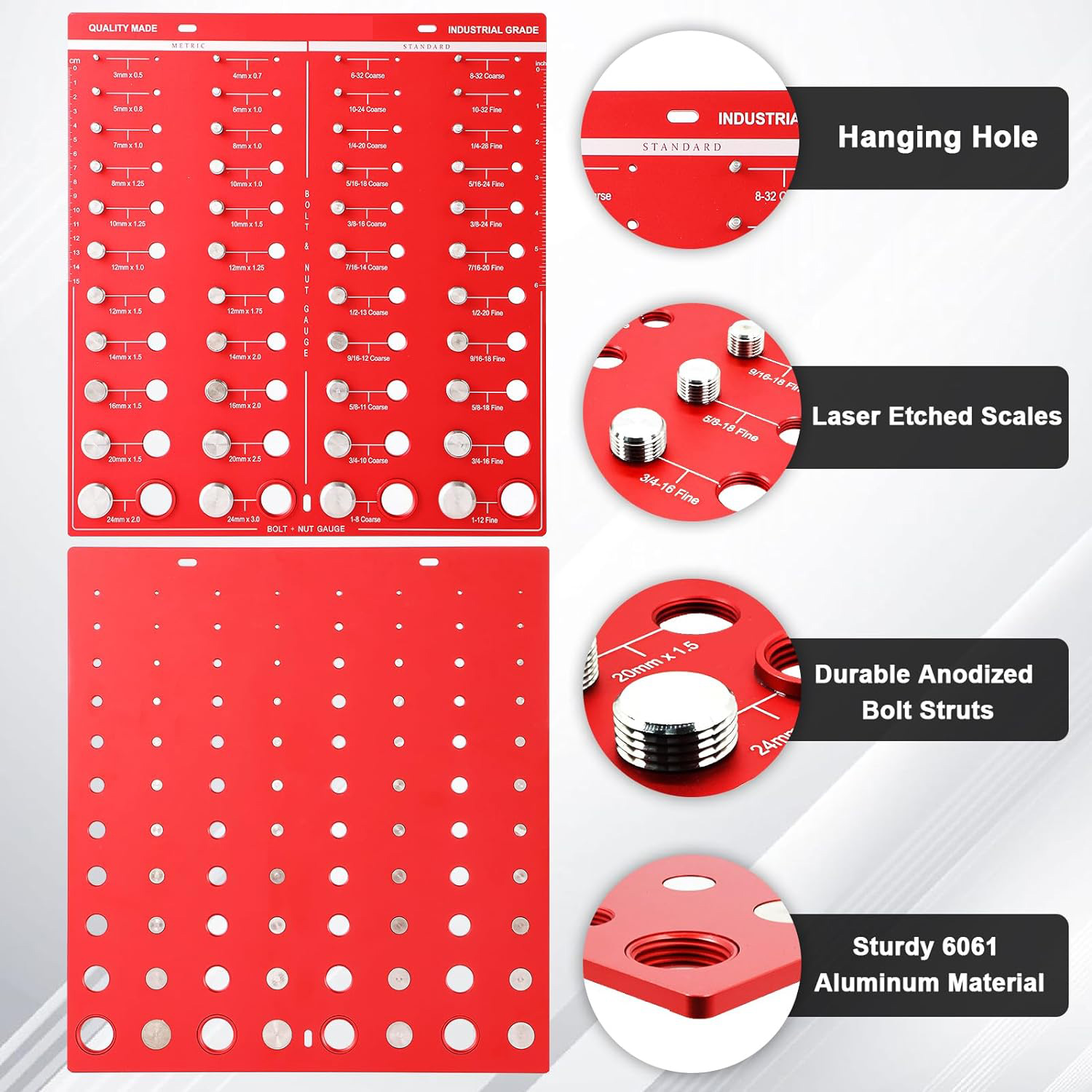 44 Nut And Bolt Thread Checker 22 Metric And 22 Standard Wall Mountable Bolt And Nut Identifier Gauge 2 In 1 Thread Checker Board Hardened Bolt Size And Thread Gauge Identifier With Inch Cm Ruler - View #4