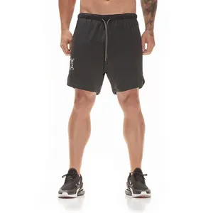 Männer GYM Sport Shorts Laufen Fitness Kurze Hosen Polyester Stoff Workout Shorts Gestrickt Kunden spezifischer Logo Druck YARN DYED 1St