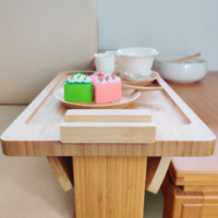 Mesa de Centro Rectangular Grande de Bambú con Soporte para Teléfono, Patas Plegables, Bandeja para Aperitivos en el Reposabrazos del Sofá, Almacenamiento, Fácil de Limpiar, Muebles para Sala de Estar