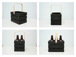 Paquete de 4 Cajas de Madera Maciza para Bebidas, Portátiles, Cuadradas, con Asa Curva en la Parte Superior, para Picnic y Fiestas, Pedido al por Mayor OEM - Product Image 3