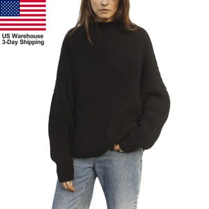 Noir pas cher prix solide <span class=keywords><strong>pull</strong></span> <span class=keywords><strong>pull</strong></span> pour femmes col rond coupe ample femmes gros tricot chandails - Product Image 2