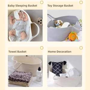 Keranjang Bayi Moses dari Tali Katun, Keranjang Moses Bayi Baru Lahir yang Portabel, Tempat Tidur Bayi dari Tali Katun - Product Image 5
