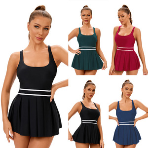 Stylish European American <b>Women's</b> Fitness <b>Swimwear</b> One-Piece Beachwear <b>Sexy</b> Back Cut-Out Solid Pattern Color Block Design - Product Image 1