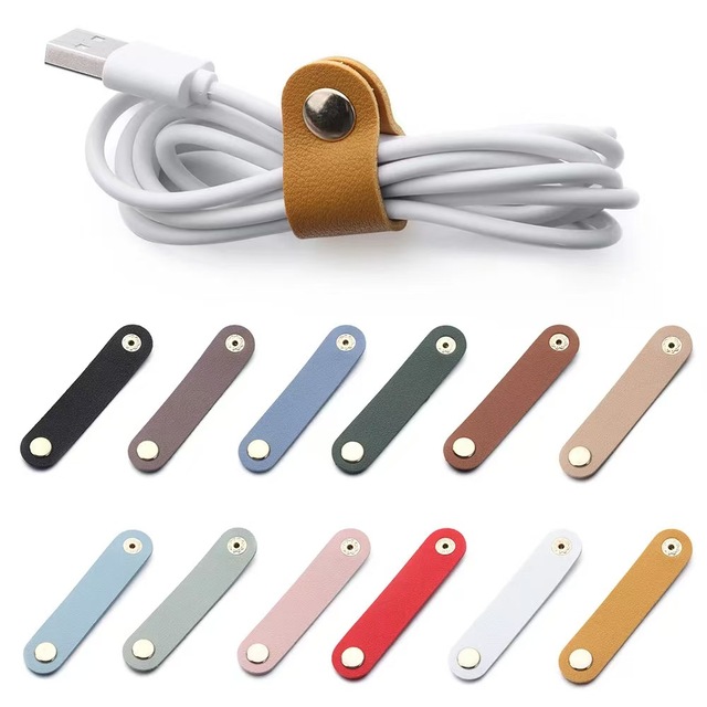 Portable PU Leather Date Cable Winder Durable Earphone Cord Holder Multipurpose Cable Management Cord Organizer