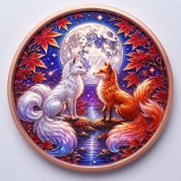 Pièce de monnaie en cuivre pur 999 de 1 oz, série Renard à neuf queues, en relief 3D, couleur UV, édition collector colorée