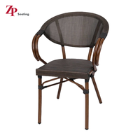 Chaise de salle à manger commerciale durable pour patio, siège en maille, cadre en faux bambou, chaise en aluminium tressé, mobilier de restaurant, ensemble de salle à manger extérieure