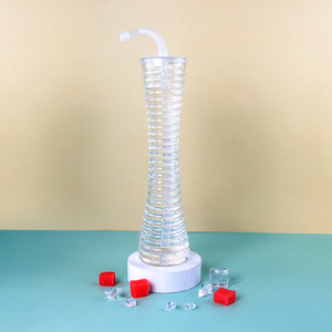 Bouteille d'eau en plastique PET avec logo personnalisé, motif cocotier, avec couvercle à paille, bouteille de jus jetable - Product Image 6