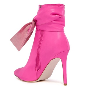 Bottines courtes sexy pour femme à bout pointu, extensibles, à talon aiguille, avec nœud en dentelle - Product Image 4