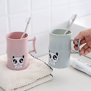 Cartoon Panda Toothbrush Cup For Children And Couples With Handle Home Use PP <b>Material</b> Nordic Color Design - Product Image 2
