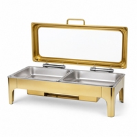 Plat à réchaud HNRB en acier inoxydable doré 9L, alimenté à l'alcool, avec couvercle hydraulique, idéal pour les buffets d'hôtel