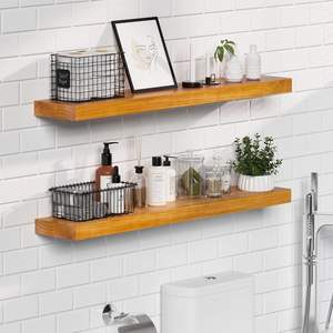 أرفف عائمة متعددة الوظائف صديقة للبيئة من الخشب الطبيعي الصلب بتصميم عصري، مقاس 36 بوصة، مع دعامات فردية غير مرئية للتخزين على الحائط في غرفة المعيشة - Product Image 3