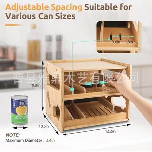 Estante de Almacenamiento de Alimentos para Mascotas de Doble Capa de Bambú y Madera, Organizador de Golosinas para Perros y Gatos con Función de Ruedas - Product Image 3