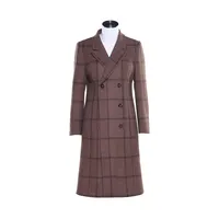 2020 зимнее двубортное шерстяное пальто, модное дизайнерское клетчатое Женское шерстяное пальто, длинное шерстяное пальто, ткань