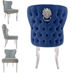 Bộ Phòng Ăn Chân Sau Bằng Thép Không Gỉ Thiết Kế Sang Trọng Lưng Sư Tử Nhung Có Nút Tùy Chỉnh Bộ 6 Ghế Ăn - Product Image 4