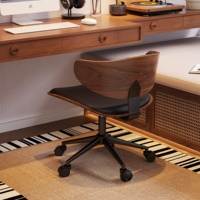 Chaise d'ordinateur vintage pour la maison, le bureau ou l'étude, avec dossier, pivotante, réglable en hauteur, en bois massif, avec base à 5 étoiles et roulettes