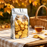 Sachet à fermeture éclair en feuille métallique, à fond plat, résistant à l'humidité, pour l'emballage de snacks et de noix, vente en gros