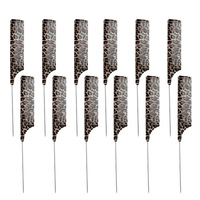 Peigne à queue de rat à imprimé léopard Wanmei Salon Hairdressing, antistatique, résistant à la chaleur, peigne à cheveux pour séparation, peigne en métal carbone pour tresser