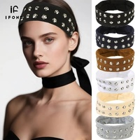 IFOND – Bandeau élastique large style punk avec fleur métallique, petit MOQ pour femmes et jeunes filles, idéal pour le quotidien et la mode urbaine