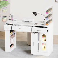 Table de manucure professionnelle avec vitrine, chargeur sans fil et bandes lumineuses LED, bureau à ongles ergonomique avec collecteur de poussière