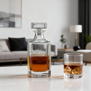 Elegante Set di Decanter per Whisky in vetro quadrato da 26 once 750ml inciso su misura senza piombo e bicchieri per degustazione di Whisky con tappo di vetro - Product Image 2