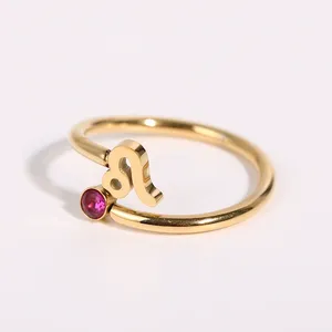 Diseño de acero inoxidable de moda 12 signos de horóscopo anillo ajustable abierto Birthstone Color circón anillo para la <span class=keywords><strong>suerte</strong></span> - Product Image 3