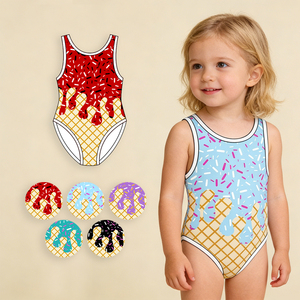 Preventa al por mayor: Trajes de baño de una pieza para niñas, estilo boutique, con estampado de chispas, para verano. Ropa infantil de moda, estilos de fábrica para hermanas. Pedido mínimo 5 unidades. - Product Image 1