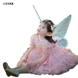 2023-2024 filles printemps nouvelles filles robe elfe robe en gros enfants princesse rose robe dentelle jupe