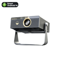 Projecteur LED compatible 4K, 700 ANSI, support métallique inclinable, Android 14 OS, projection 50-300 pouces, haut-parleur intégré 10W