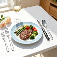 Ensembles de couverts en acier inoxydable en gros : couteaux à steak, fourchettes, cuillères, fourchettes à dessert, cuillères à dessert pour restaurants, mariages, hôtels