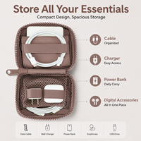 Mini sac organisateur de technologie, sac de rangement carré en cuir PU imperméable avec fermeture éclair pour bijoux, pochette de voyage portable pour cosmétiques et essentiels
