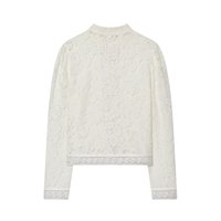Chemise à col montant en dentelle pour femme, nouvelle mode décontractée 2026, style rétro chic, manches longues, taille cintrée.