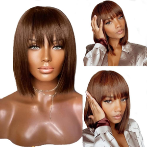 Perruque Bob droite en <span class=keywords><strong>cheveux</strong></span> humains 100% Remy, fabriquée à la machine, sans dentelle frontale, avec frange, couleur variée, vente en gros # Densité 180 % <span class=keywords><strong>pour</strong></span> femmes noires - Product Image 1