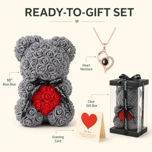 Boîte cadeau ours en roses artificielles en PVC pour la Saint-Valentin, cadeau pour papa, maman, Pâques, Noël, décoration murale pour hôtels - Product Image 3