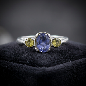 Art Palace Unisex 925 Silver Plated Three <b>Stone</b> <b>Ring</b> Natural Oval Iolite Citrine Bezel Setting Minimalist Third Party Certified - Product Image 1