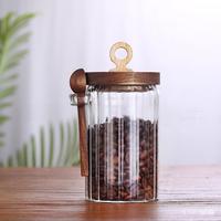 Pot en verre borosilicate pour le stockage des aliments avec couvercle en bois, ensemble de pots de rangement pour la cuisine, pot en verre de haute qualité durable pour le stockage en cuisine avec cuillère