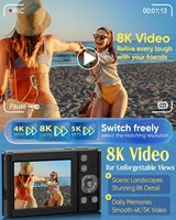 Kamera Vlog 8K Resolusi Foto 96MP Layar Ganda Depan/Belakang Zoom 8X WiFi Deteksi Wajah Pengambilan Senyum Kamera Mini Ringkas untuk