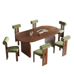 Mesa de Comedor Ovalada de Madera de Fresno Sólida Estilo Vintage Francés, Color Nogal, Diseño Retro para Casas Pequeñas - Product Image 5