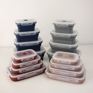 Factory Stock Silicone Foldable Multifunctional Square <b>Lunch</b> <b>Box</b> Bento <b>Box</b> Microwave Safe Refrigerator Storage Fresh-Keeping - Product Image 1