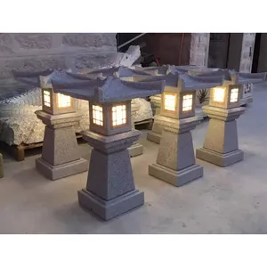 Japanese Style Solar Lamp Pagoda Cheap Garden Stone LED Lantern for Landscaping