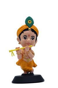 <b>Hand</b>-Painted Lord Krishna Idol (Natural Finish) Spiritual Decorative Showpiece for Home Temple Office Desk, Car Dashboard & Gift - Product Image 2