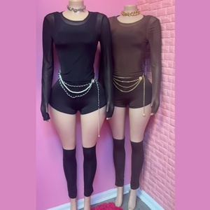 Nouvel ensemble quatre pièces TKS pour <span class=keywords><strong>femme</strong></span> : débardeur sexy en maille, haut à manches longues, short moulant et cache-tibias - Product Image 2