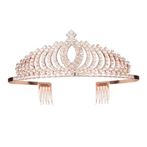 Vente en gros diadème <span class=keywords><strong>de</strong></span> mariage antique en cristal rose et or pour mariée diadème <span class=keywords><strong>de</strong></span> mariée couronne avec peignes latéraux - Product Image 2