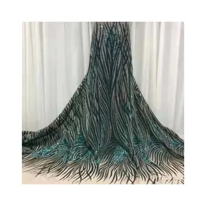 2022 Custom Embroidery Fabrics Sequined Lace Tulle Striped Mesh Bottom Dress Fabric From China