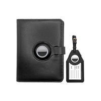 Logo personnalisé noir faux cuir porte-cartes étiquette porte-passeport couverture et bagages air tag ensemble